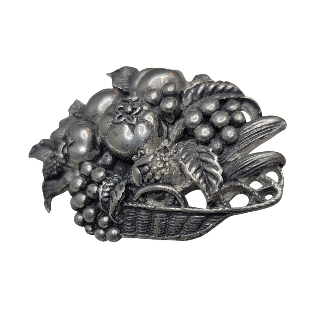 Vintage‎ Elias Pewter Fruit Basket Brooch 925 Festive Fall Harvest Thanksgiving